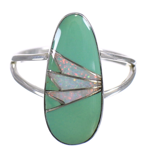 Southwest Turquoise And Opal Inlay Sterling Silver Ring Size 5-3/4 RX83207